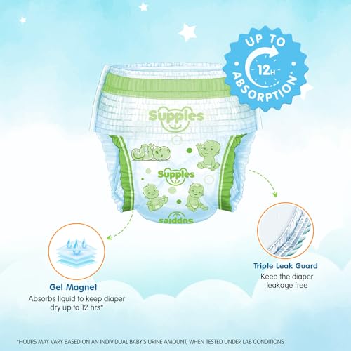 Image of Amazon Brand - Supples Premium Baby Diaper Pants | 72 Baby Diapers | Medium | 7-12 Kg | 12 Hrs Absorption | Cushiony Cotton Soft Fabric | Phthalates-Free | Triple Leak Guard (Pack of 2)