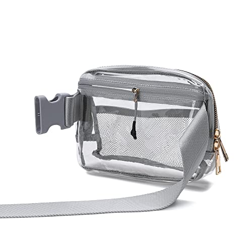Image of Clear Belt Bag Stadium Approved for Women Men - Fanny Pack With Adjustable Strap, Crossbody Waist Bag for Concerts, Sports, Travelling, Hiking, Running (Grey)