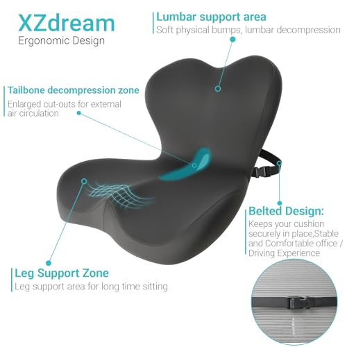 Image of Memory Foam Seat Cushion,Office Chair Cushion with Lumbar Support for Back Pressure Relief, Car Seat Cushion with Adjustable Strap,Sciatica Pad Cushions for Car,Truck, Desk,Gaming Chair