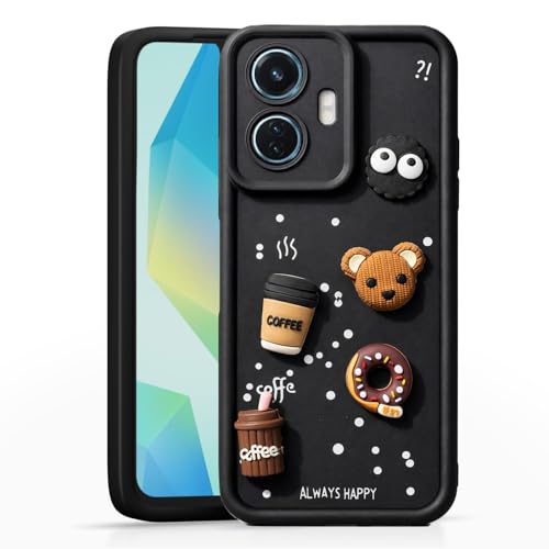 Image of Bintage Cute Fun Taddy| 3D Ball Bear| Donut| Coffee Rubber Case Camera Protection Back Cover Compatible for IQOO Z6 44W - Black
