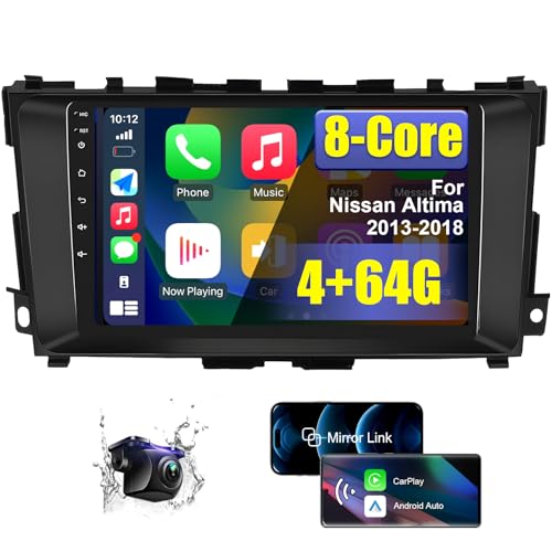 8 Core 4+64G Car Radio Stereo for Nissan Altima 2013-2018 with Wireless CarPlay/Android Auto, 9 Inch HD Touchscreen Android 14 Car Stereo with AM/FM/RDS Backup Camera Bluetooth WiFi GPS SWC