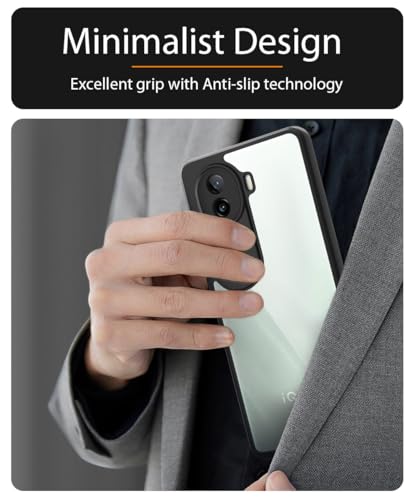 Image of WOW IMAGINE Shockproof Hybrid Back Cover for iQOO Z9s 5G | Vivo V40e 5G | Hard Slim fit Back Case | PC & TPU | Clear Transparent Case - Black