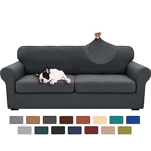 XINEAGE 2025 New 3 Pieces Couch Covers for 2 Extra Large Cushion Sofa Super Stretch Sofa Cover for 2 Large Seat Universal Loveseat Slip Cover for Living Room (Dark Gray), 71"-91"(2 Cushions)