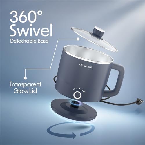 Image of Cellecor Stainless Steel Multi-Cook Kettle CMK18 Home Chef With Steamer, Egg Tray, Rust Free Body, 600W Powerful Output, Multi Cook Electric Kettle (1.8 L, Navy Blue)