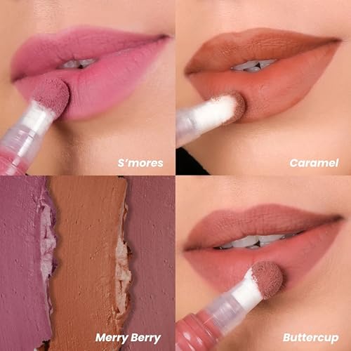 Image of LAMIOR Blurry Fudgy Lip Tint - Combo of 3, Shade - Merry Berry | Ultra Velvety Matte | Transfer Proof & Hydrating Formula | Long-Lasting Lip Tint with Cushion Applicator | Vegan & Cruelty-Free