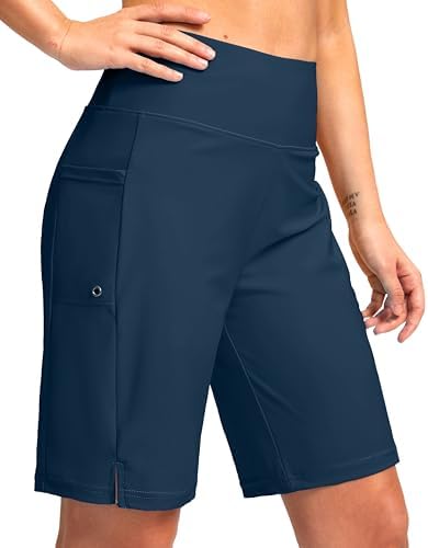 G Gradual Women's 9" Long Swim Board Shorts with Pockets