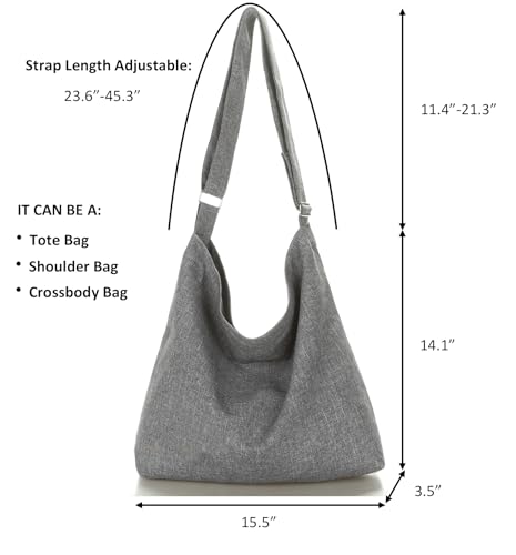Covelin Women\'s Large Canvas Shoulder Bag Hobo Tote Handbag Casual Purse Black - Thumbnail 4