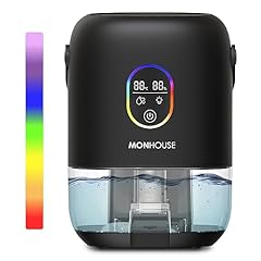 MONHOUSE Dehumidifier - 1000 Ml - Silent Electric Moisture Absorber - 7 Colored Night Lights, 2 Working Modes, Automatic Humidity Shutdown, Temperature Indicator - Black