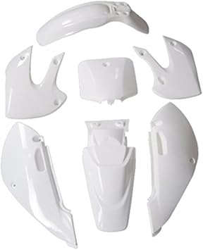 KLX110 DRZ110 KX65 Plastic Fender Kit, Replacement Body Plastics ABS Dirt Pit Bike Fairing Set with Front & Rear Fenders, Shrouds, Number Plate & Side Panels White