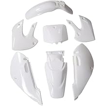 KLX110 DRZ110 KX65 Plastic Fender Kit, Replacement Body Plastics ABS Dirt Pit Bike Fairing Set with Front & Rear Fenders, Shrouds, Number Plate & Side Panels White