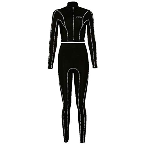 Fliegend Women Tracksuit Striped Yoga Set 2 Pieces Sportswear Zip Longsleeve Shirt + Leggings Gym Fitness Set Running Jogging Suits Soft Elastic M