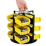 Geelin 12 Bins Rotating Storage Bins Tool Organizer 3 Tiers Hardware Crafts Small Parts, Nuts and Bolts, Revolving Storage for Workshop, Shed, Garage, Home (Yellow)