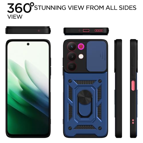 Image of Pikkme Back Cover for Realme Narzo 90X 5G / Realme C85 5G / Realme 15X 5G | 360 Protection Case | Sliding Camera Shield Cover & Ring Holder Stand D10 Tough Armor Bumper Case (Blue)