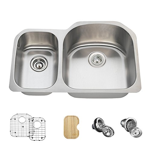 MR Direct 3121R-16-ENS Stainless Steel Undermount 31-1/2 in. Double Bowl Kitchen Sink with Additional Accessories, 16 Gauge