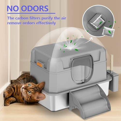 Arenero XXL de acero inoxidable para gatos grandes con paredes altas miniatura 5
