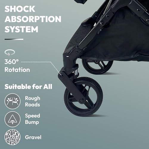Bonbe Baby Stroller & Pushchair - Foldable Travel Pram in Black, 5-Point Harness, Hold 22kg - Adjustable Seat, Cabin-Size Buggy, Strollers for Toddlers Up to 4 Years, Under-Seat Storage Bag Baby Pram - Image 4