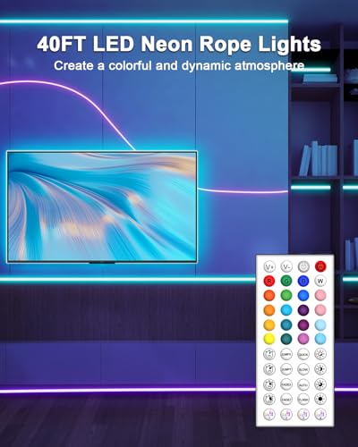 Tira de luces LED neón RGB 40FT impermeable flexible miniatura 5