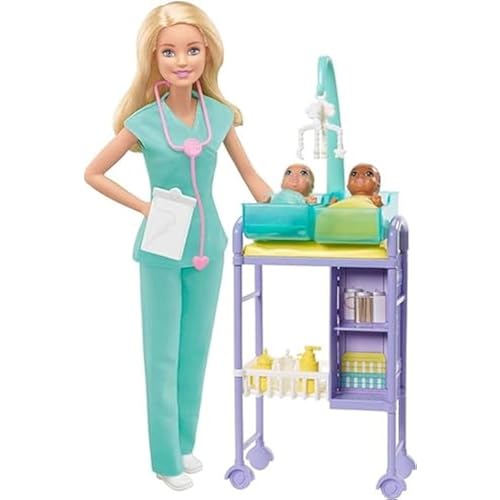 Barbie Careers Playset, Baby Doctor Set with Blonde Fashion Doll, 2 Baby Dolls, Furniture & Accessories