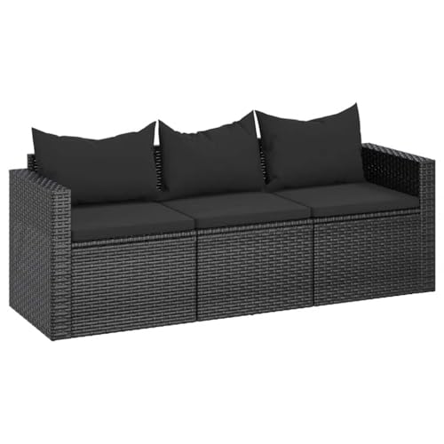 vidaXL Gartensofa 3 Sitzer, Sofa mit 3 Sitzkissen 3 Rückenkissen, Couch für den Außenbereich, Relaxsofa Dreisitzer, Schwarz Poly Rattan