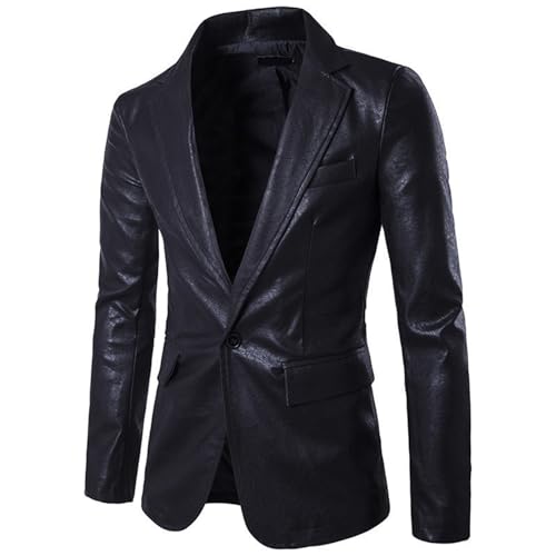 Generisch Veste en cuir pour homme - Veste de motard - Boutons classiques - Coupe-vent - Blazer décontracté - Hauts modernes - En cuir - Couleur unie, Noir ,...