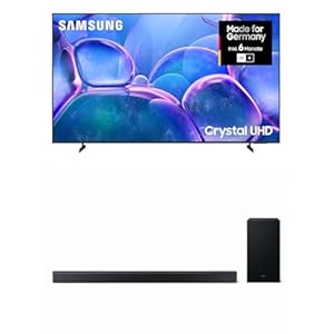 Samsung Crystal UHD 4K TV U7099F 85 Zoll (214 cm) LED AI Fernseher mit MetalStream Design HW-B760GF B-Serie 5.1-Kanal-Soundbar mit kabellosem 6, 5"-Subwoofer, Dolby Digital 5.1 & DTS Virtual