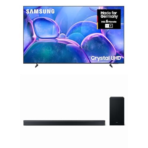 Samsung Crystal UHD 4K TV U7099F 85 Zoll (214 cm) LED AI Fernseher mit MetalStream Design HW-B760GF B-Serie 5.1-Kanal-Soundbar mit kabellosem 6,5'-Subwoofer, Dolby Digital 5.1 & DTS Virtual