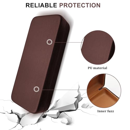 Image of 2 Pcs Hard Shell Eyeglasses Case, PU Leather Unisex Hard Glasses Case (brown)