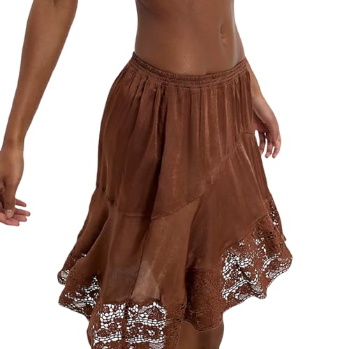 Faretumiya Women Y2k Mini Lace Slip Skirt Sheer Elastic Waist Ruffle Skirt Slips Flowy Short Underskirt