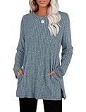 Sampeel Womens Long Sleeve Tops Casual Crewneck Sweaters Pullover Plus Size Women Blouses Maternity Clothes Blue 2XL