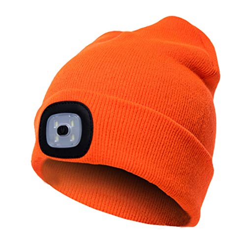 LED Hüte Unisex Strickmütze mit Licht,Herren Damen Wintermütze Strickkappe Beanie Kappe mit USB Nachladbare und 3 Helligkeitslevel Scheinwerfer Freizeit Mützen Hut für Walking,Camping, Angeln Cover