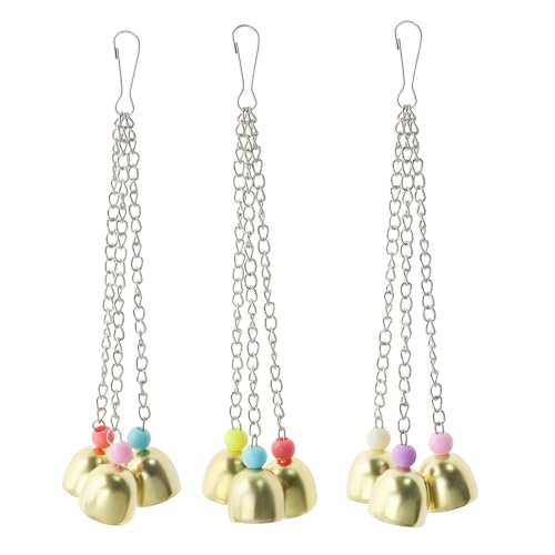 eMagTech 3PCS Parrot Alloy Bell Toys Bird Interactive Chain Metal Bell Toy for Cockatiels Conures and Lovebirds Hanging Bell Bird Activity Stand 23.5cm