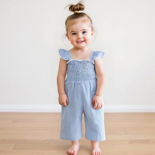 Toddler Baby Girl Summer Clothes Ruffle Sleeveless Suspender Smocked Romper One Piece Jumpsuit Overall Pants Clothes3