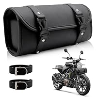 Griwuut Universal Motorrad Satteltasche, Motorrad Werkzeugtasche, PU Leder wasserdichte Werkzeugtasche, Runde Aufbewahrungstasche 2 Befestigungsgurten Schwarz