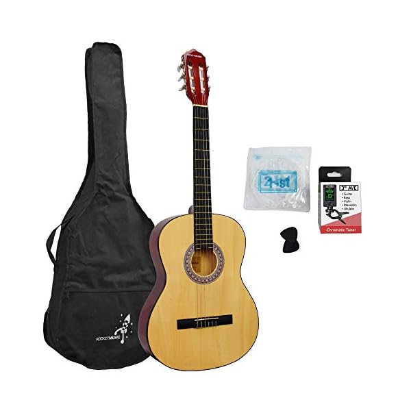 Rocket Music CG44PACK klassieke Spaanse elektrische gitaar volledige grootte, wit