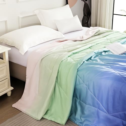 Image of Ac Comforter King Size Bed Ombre with Satin Finish 180 GSM - Reversible AC Comforter - Blue Comforter Quilt Duvet Dohar Blanket for Summer 220 x 250cm