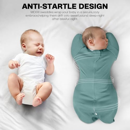 Image of MEXXI Baby Transitional Swaddle, 2 Pack Sleep Sack With Arms Up, 0.5 TOG