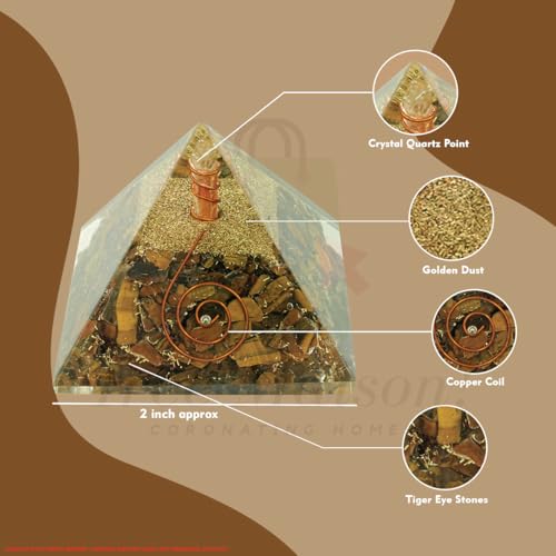 Image of Tiger Eye Crystal Pyramid (2 Inch) | Feng Shui & Vastu Correction | Crystal Pyramid for Positive Energy, Health, Good Luck | | Home & Office Decor | Gift | Study Table