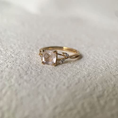 Yeslady Natural Rose Quartz Ring 18K Gold Vermeil Adjustable Pink Crystal Rings Olive Leaf Promise Birthstone Statement Jewelry #TOP3
