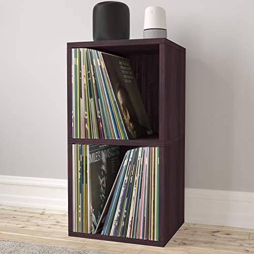 Way Basics 2-Shelf Cube Book Case, Vinyl LP Record Album Storage (Tool-Free Assembly and Uniquely Crafted from Sustainable Non Toxic zBoard Paperboard), Espresso
