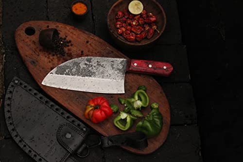 Official Original Serbian Kitchen Hand Forged Chef Knife with Leather Sheath - Made in Almazan Spain