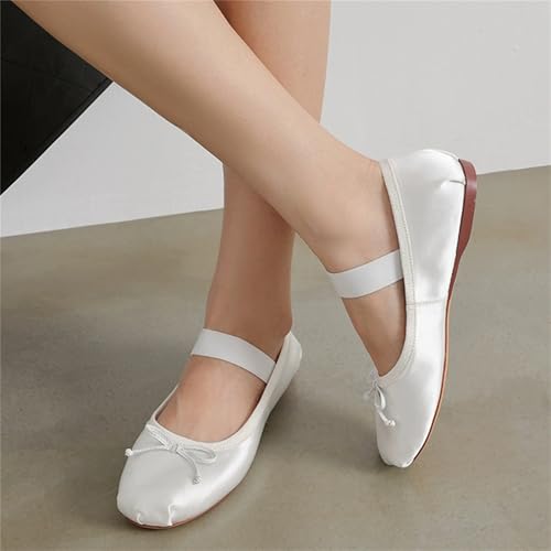 Ballet Flats Shoes for Women Ballerina Satin Flats Ladies Bow Casual Mary Jane Elastic Strap Flats4