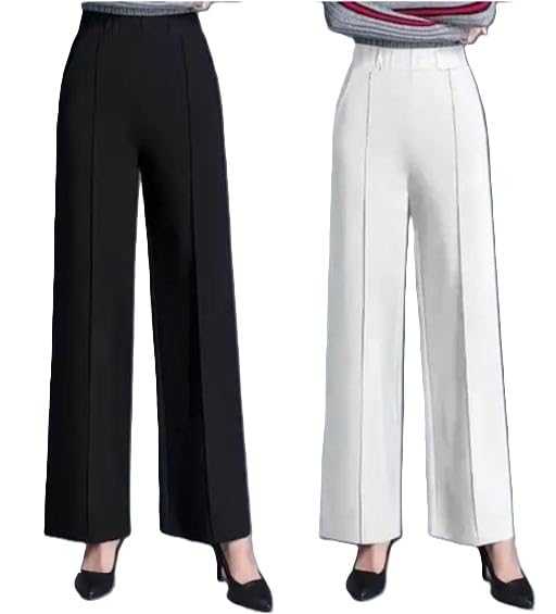 Women Solid High Waist Wide Leg Formal Trousers Combo Pack of 2 Elegant Office Use-image-29