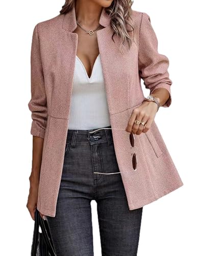Women Blazers Casual Long Sleeve, 2025 Autumn Fashion Notched Collar Open Front Pocket Design Elegant