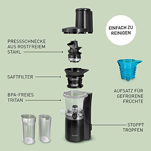 Panasonic Slow Juicer MJ-L700KXE, elektrische Fruchtpresse, Entsaften von ganzen Früchten und Gemüse, 75-mm Öffnung, schlankes Design, sicher und praktisch, Schwarz, Mattschwarz – Bild 5