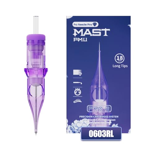 Mast Pmu Tattoo Needles 0603RL 20Pcs Premium 18mm Long Tips Pro Tattoo Cartridge Needles Diameter 0.2mm Round Liner Precision Work for Artists