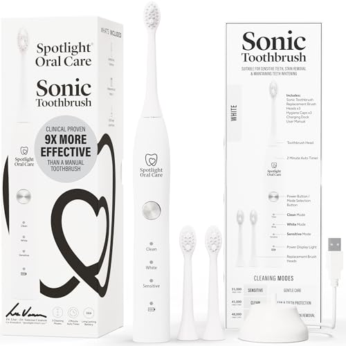 Spotlight Oral Care Sonic Electric Toothbrush - Made by Dentists | Removes 9× More Plaque Than A Manual Brush | Up to 70-Day Battery | Multi Award Winning | Premium Oral-Care Electric Toothbrush
