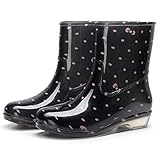  RYTEJFES Damen Gummistiefel Stiefel Rosa Dot Print Halbschaft Rain Boot, Hohe Qualität Wasserdicht Angeln Gummi Regenstiefel