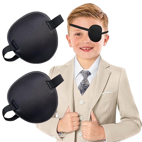 Image of 2 Pcs Single Eye Patch for Adults Kids, Adjustable Patch for Amblyopia, Light-blocking for Lazy Eyes, Medical Pirate Costume (black)
