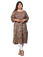 Women Floral Print Pure Cotton Plus Size Straight Kurta (Green) (52)