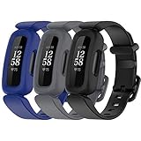 FitTurn Compatible with Fitbit Ace 3 Bands Kids Replacement Silicone Colorful Rubber Adjustable Sport Bands Accessories for Ace 3 Activity Tracker for Kids 6+ (DarkBlue,Darkgray,Black)